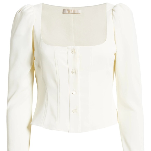 NWT WAYF Unforgettable Long Sleeve Puff Shoulder Top Ivory  - small - Picture 2 of 7